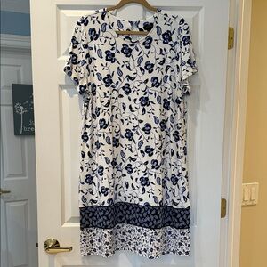 J. Jill Wearever Collection Blue and White Floral Midi Dress